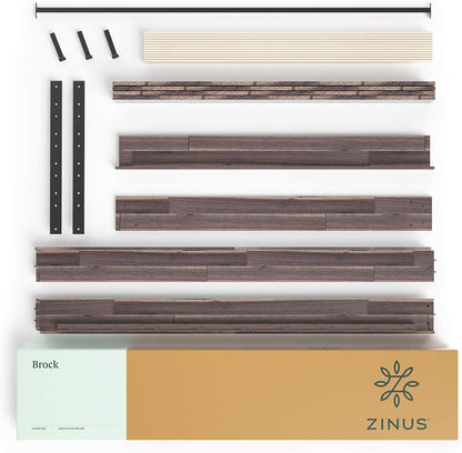 zinus brock metal and wood platform bed frame/solid on a desk or shelf
