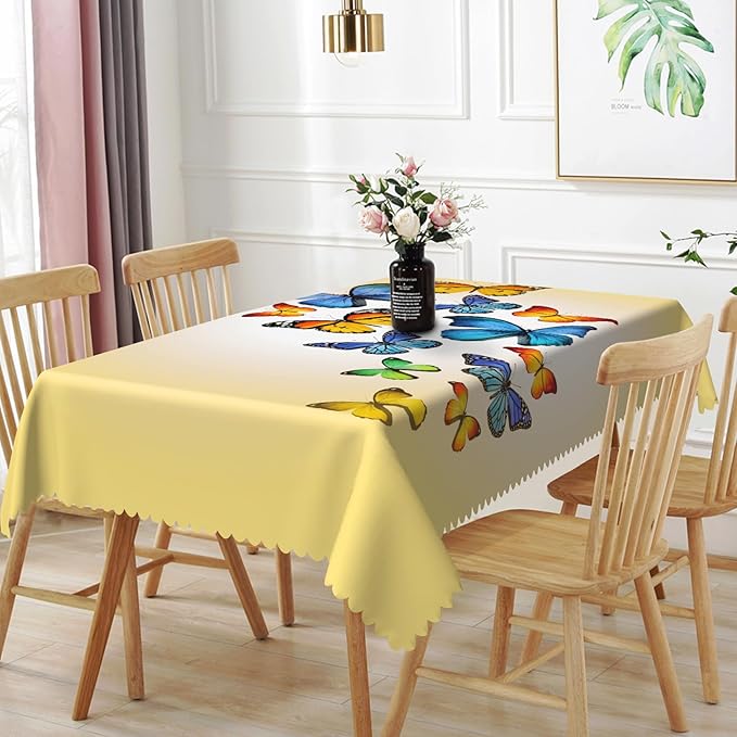 70x120inches Butterfly Rectangle Tablecloth Colorful Butterflies Printed Yellow by TTQYFNM
