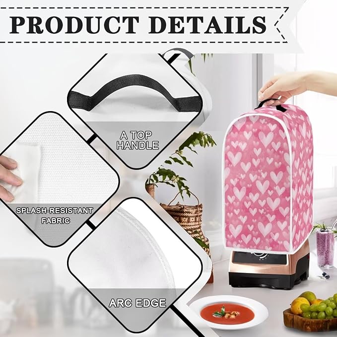 Talayituse Pink Love Heart Print Blender Dust Cover, Fingerprint Protection - Image 4