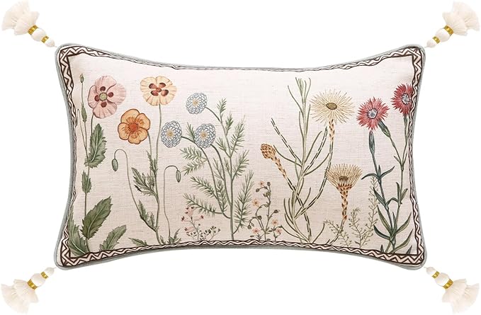 ISAENNE Design Linen Throw Pillow Covers 12"x20", Lumbar Farmhouse Cushion by Isaennehomedecoration