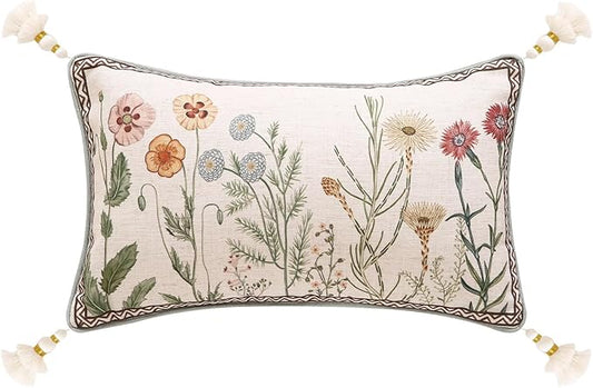 ISAENNE Design Linen Throw Pillow Covers 12"x20", Lumbar Farmhouse Cushion by Isaennehomedecoration