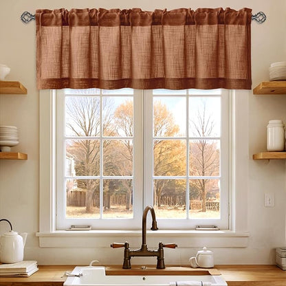 Linen Valance for Windows 2 Panels, Terracotta Rod Pocket Light Filtering Semi by Slozzi