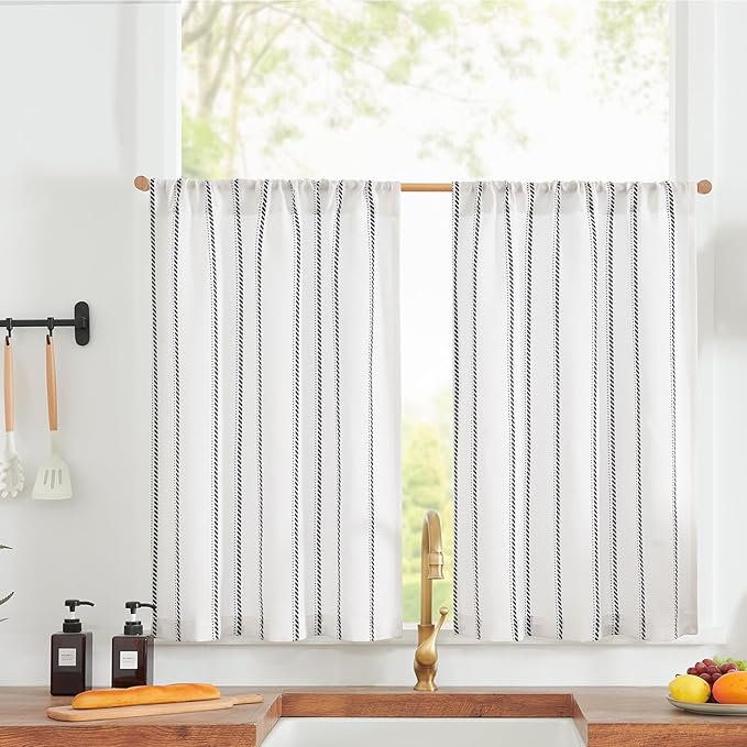 jinchan Linen Striped Kitchen Curtains Tier Cafe Curtains by JINCHAN
