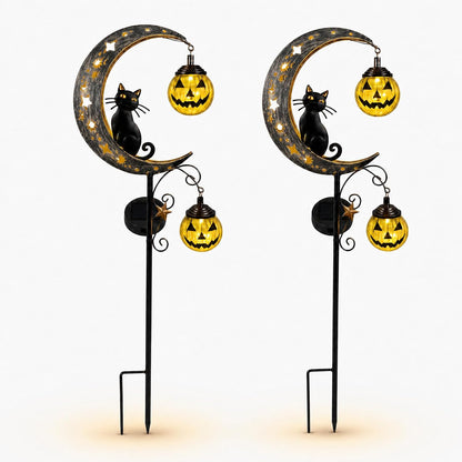 2 Pack Solar Halloween Pumpkin Moon Black Cat Garden Stake Lights Outdoor
