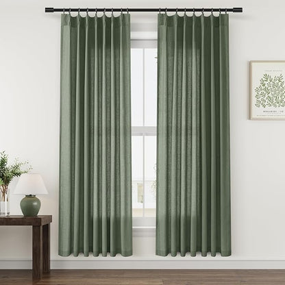 Olive Green Pinch Pleat Linen Curtains 80 Inch Length 2 Panels Set by Aersas
