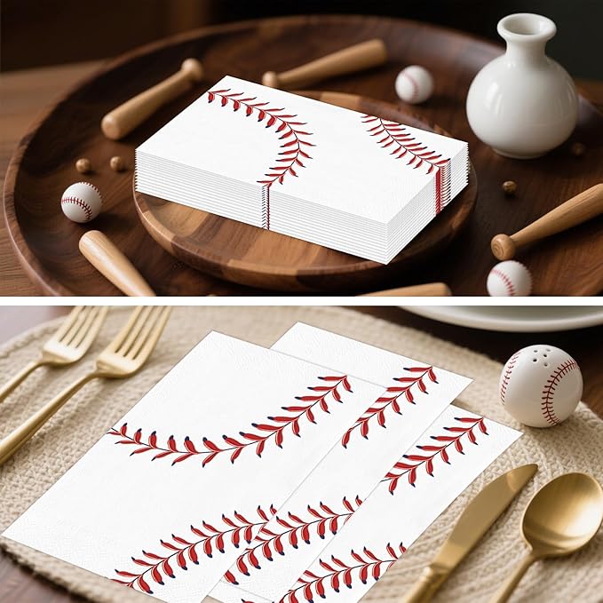100 PCS Baseball Paper Napkins, Disposable Baseball Bathroom Guest Hand Towels - Image 5