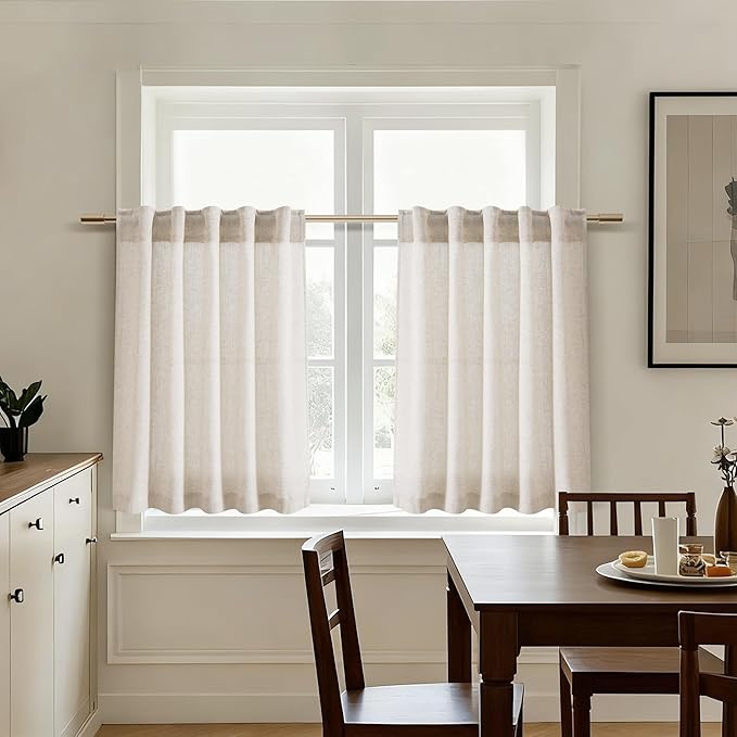 Nanspring Beige Linen Curtains for Kitchen Windows Over Sink - Image 7