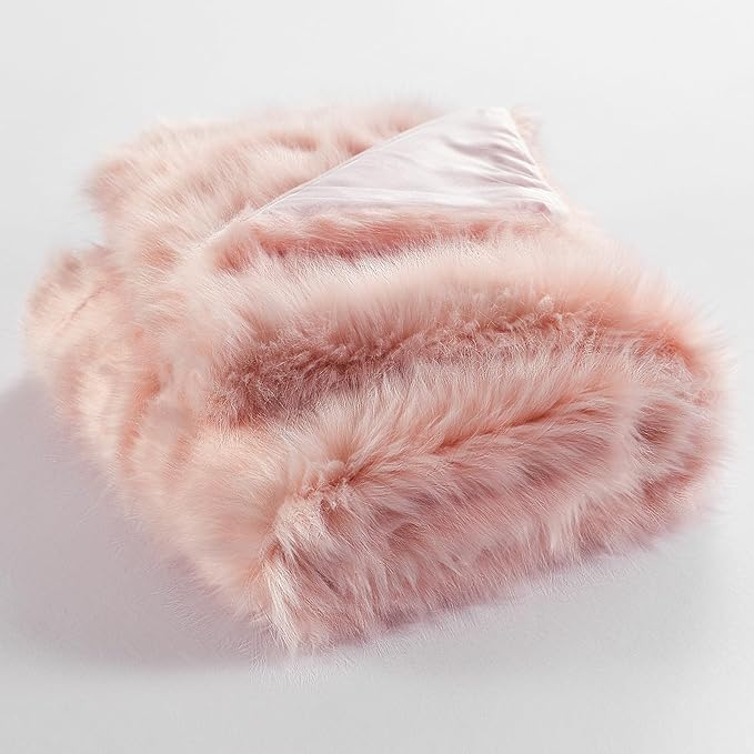 HORIMOTE HOME Pink Faux Fur Throw Blanket, Long Pile Light Pink Fur Blanket - Image 6
