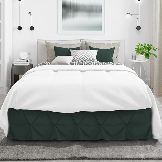 Nestl Forest Green Bed Skirt Cal King Size, Pinch Pleat Cal King Bed Skirt - Image 2