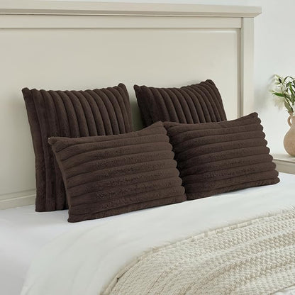 FUTEI Dark Coffee Throw Pillow Covers Set of 2, 18x18 Inch Striped Texture - Image 5
