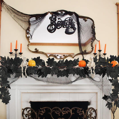 Obbsie 8 Pack 7.8Ft Black Maple Leaf Garland, Halloween Fall Decor