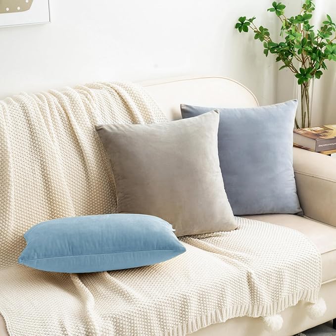 HWY 50 Light Blue Velvet Throw Pillow Covers 22x22 Inch - Image 5
