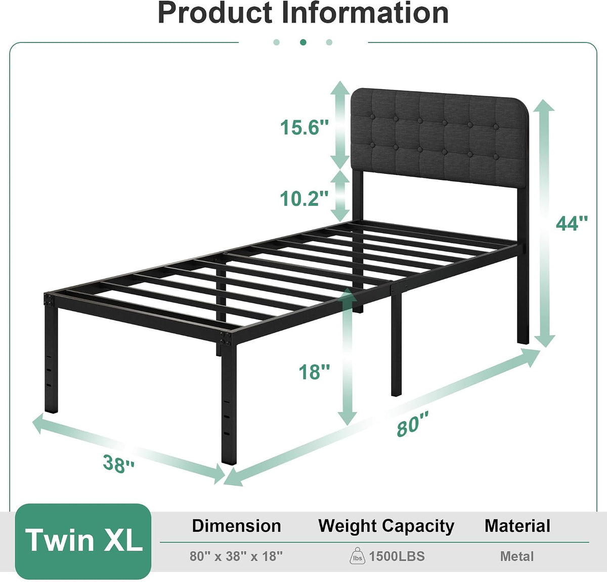 likelalaso 18 inch twin xl metal bed frame shown in use