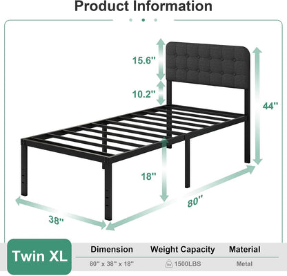 likelalaso 18 inch twin xl metal bed frame shown in use