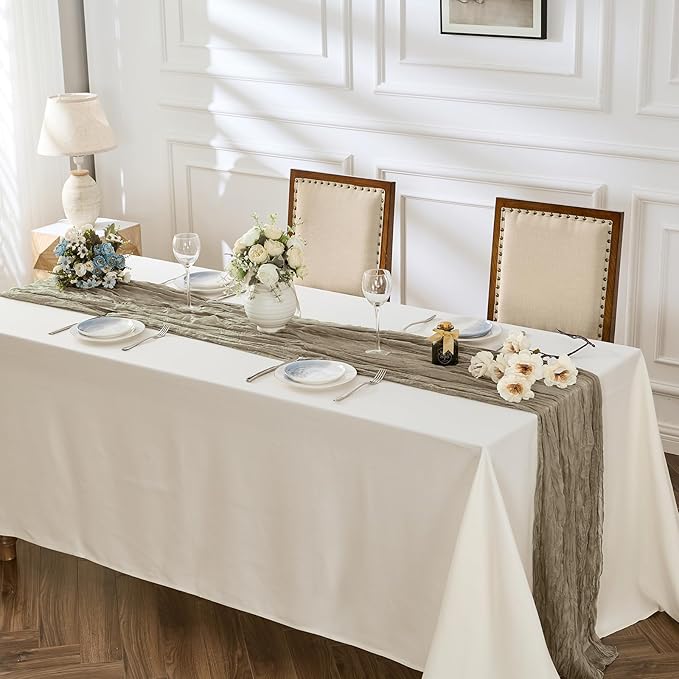 BALCONY & FALCON Nude Cheesecloth Table Runner 10FT 120 Inch Rustic & Boho - Image 2