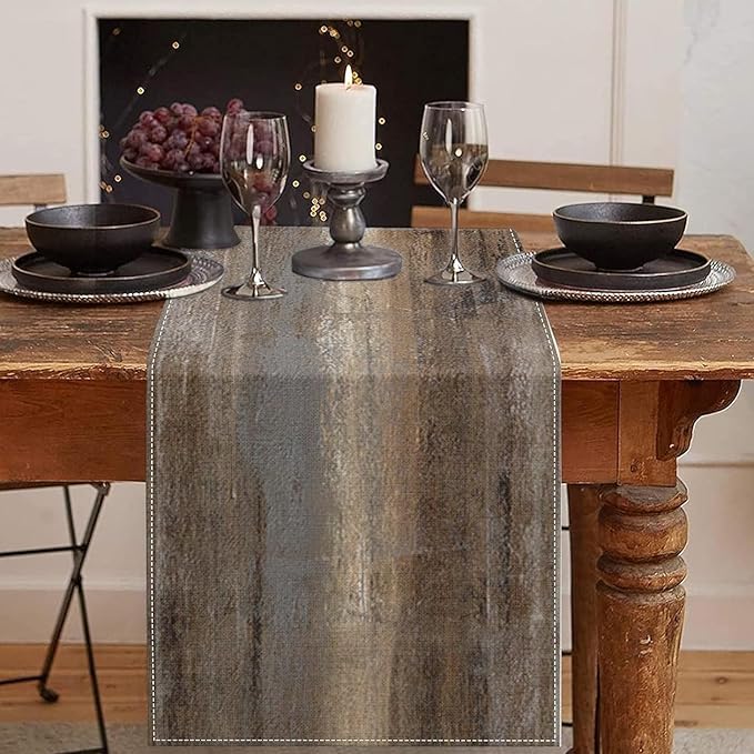 Emvency Farmhouse Table Runner, Abstract Grey and Dark Brown Art Painting by Emvency