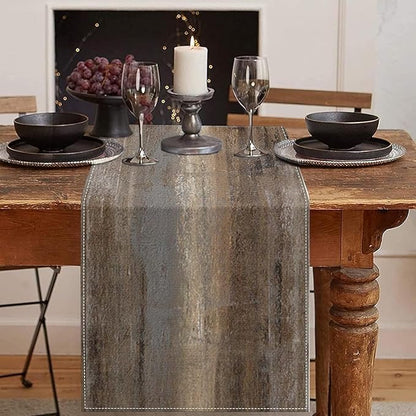 Emvency Farmhouse Table Runner, Abstract Grey and Dark Brown Art Painting by Emvency