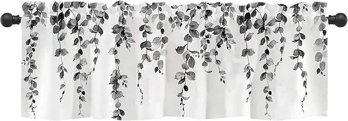 Watercolor Grey Leaves Window Valance by debraleye