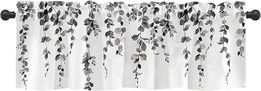Watercolor Grey Leaves Window Valance by debraleye