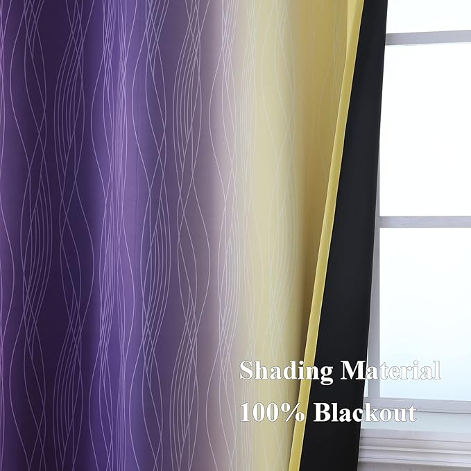 Estelar Textiler Yellow and Purple Ombre Blackout Curtains 45 Inch Length 2 - Image 5