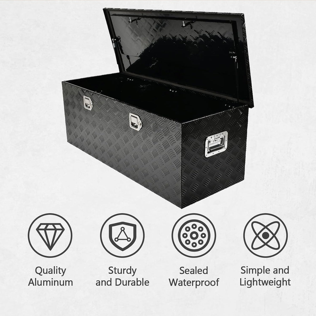 48 inch heavy duty aluminum truck tool box showing dimensions