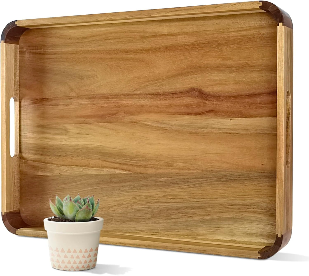 22 inch wooden serving tray, acacia ottoman tray, main product view