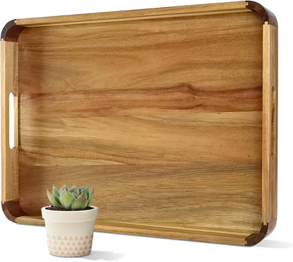 22 inch wooden serving tray, acacia ottoman tray, main product view