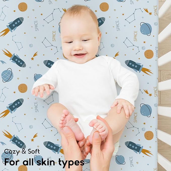 Yoofoss Pack and Play Sheets Fitted, Mini Crib Sheets 2-Pack - Image 4
