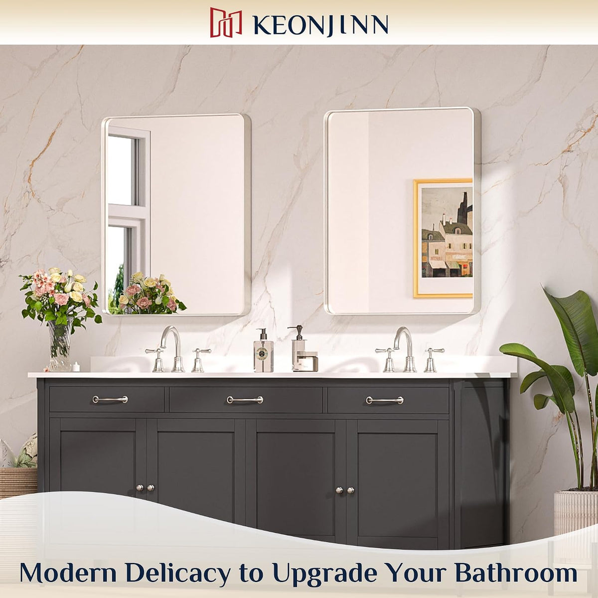 keonjinn 24 x 30 inch brushed nickel bathroom shown in use