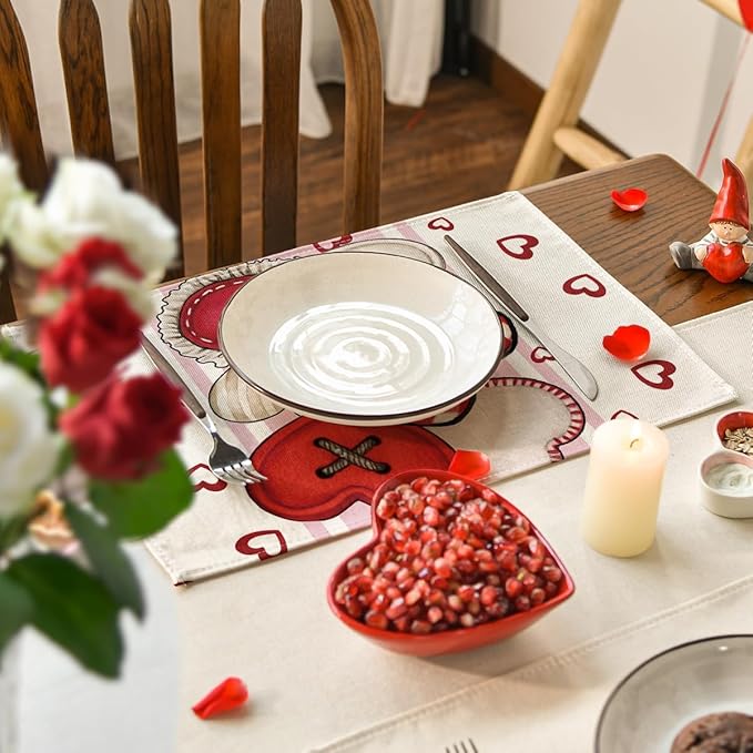 Artoid Mode Heart-Shaped Buttons Valentine Placemats Set of 4, 12x18 Inch - Image 6