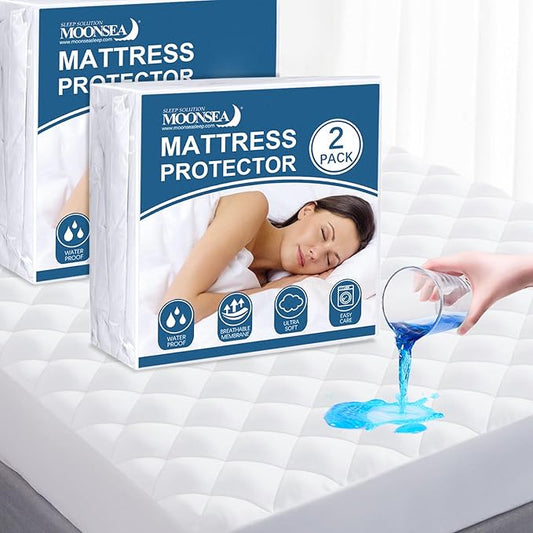Twin XL Mattress Protector Pad 2 Pack Quilted Waterproof, Absorbent Twin Extra by Moonsea