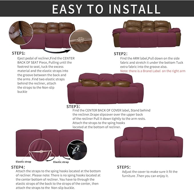Easy-Going 8 Pieces Recliner Sofa Stretch Sofa Slipcover Sofa Cover Furniture - Image 4