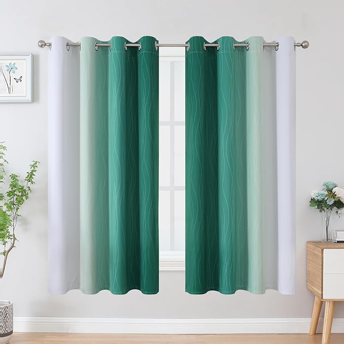 Estelar Textiler Green and Greyish White Blackout Curtains - Image 2
