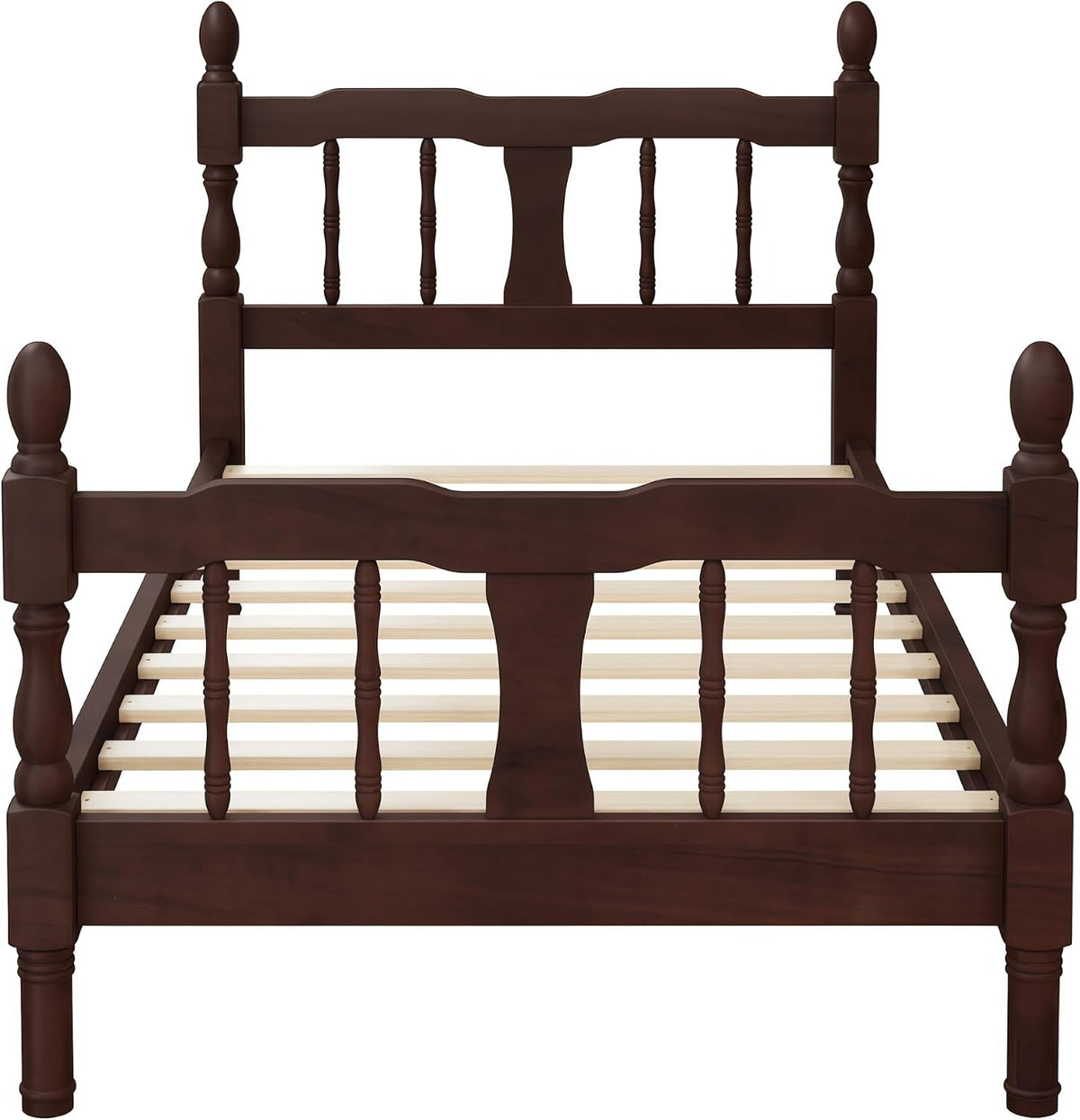 bellemave twin vintage wood spindle post bed,wooden platform showing dimensions