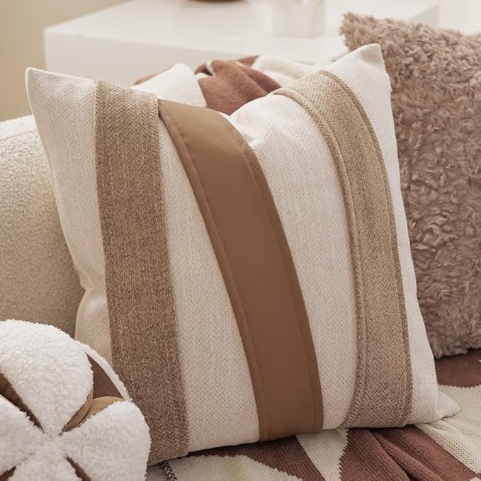 Avigers 18 x 18 Inch Patchwork Pillow Cover, Luxury Chenille Modern Throw by Avigers