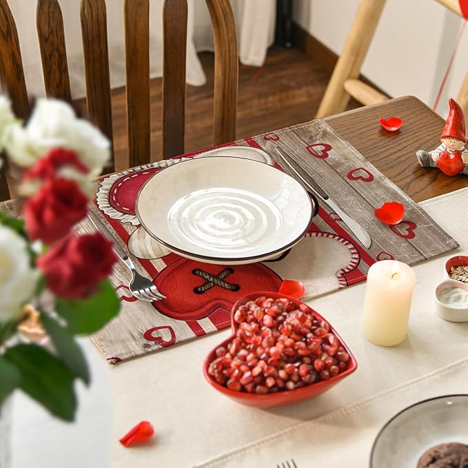 Artoid Mode Wooden Heart-Shaped Buttons Valentine Placemats Set of 4, 12x18 - Image 7
