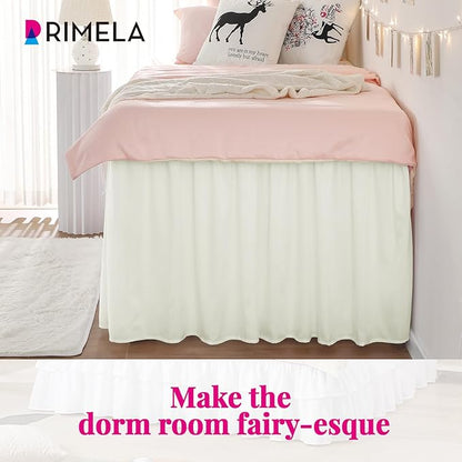 RIMELA Dorm Bed Skirt Twin XL 42 Inch Drop, Cream Bedskirt Silky Fabric Machine - Image 5