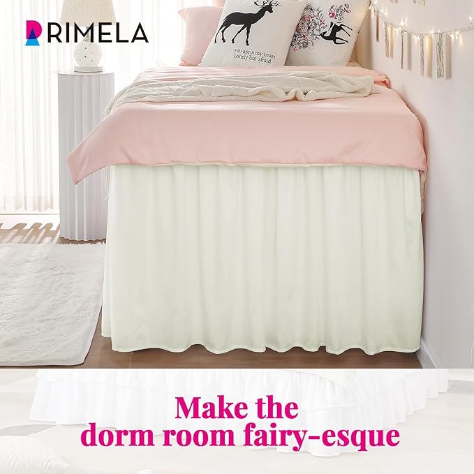 RIMELA Dorm Bed Skirt Twin XL 32 Inch Drop, Cream Bedskirt Solid Silky Fabric - Image 5