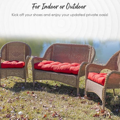 RSH DECOR: Tufted Wicker Loveseat Cushion | 41” x 19" | All-Weather Spun Fabric - Image 8