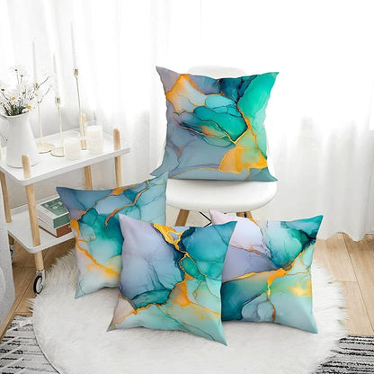 Marble Texture Turquoise Decorative Throw Pillow Covers Teal Gold Pillow Cases - Image 5
