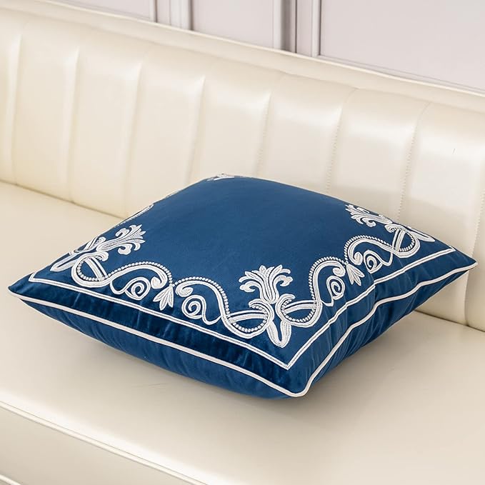 Aeckself European Floral Pillow Cover 18x18 Inch, Luxury Velvet Embroidered - Image 3