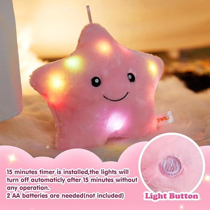 WEWILL 9'' LED Twinkle Star Soft Plush Pillow Toys Glowing Stuffed Star Light - Image 6