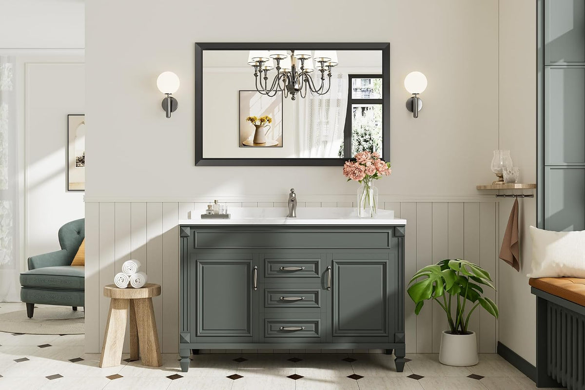 briivue black metal framed bathroom wall mirror, 40x30, view 9
