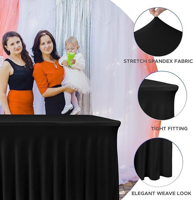 Nasitos Black Table Skirt for 8 Foot Rectangle Tables, 2 Pack - Image 2