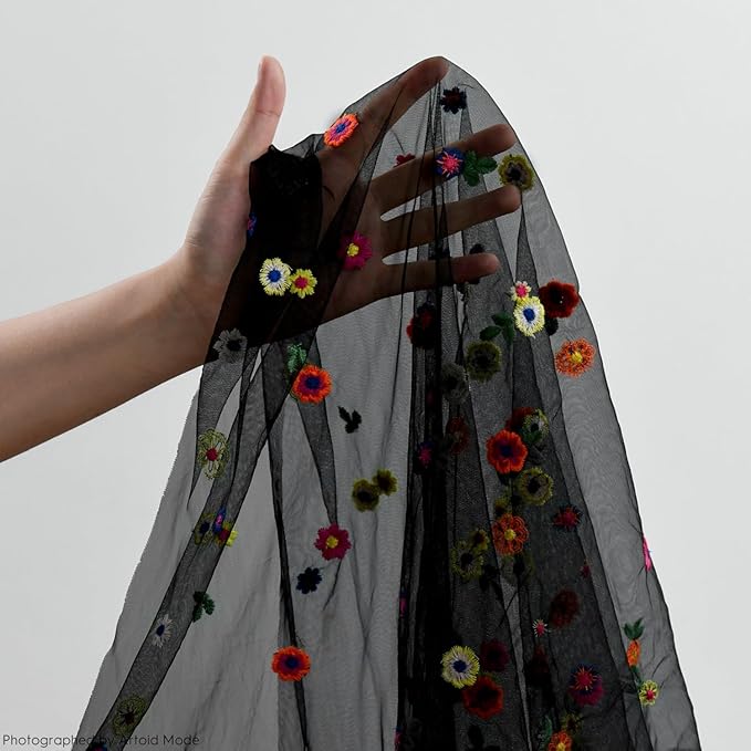 Artoid Mode Black Embroidery Daisy Gauze Table Runner 120 Inch 10FT, Seasonal - Image 4