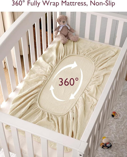 Momcozy Muslin Standard Fitted Crib Sheets, 2 Pack Soft Breathable Natural - Image 6