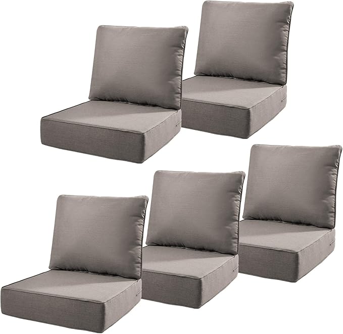 6" Thick Outdoor Cushions 22x24x6, 5-Set Deep Seat Patio Cushions by Pugire