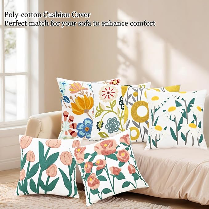 Spring Floral Throw Pillow Cover Embroidered Pillow Case Modern Romantic Flower - Image 5