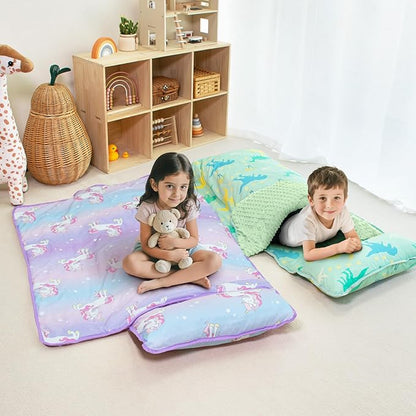 Toddler Nap Mat with Pillow and Minky Blanket, Large 55"x35" Sleeping Bag - Image 3
