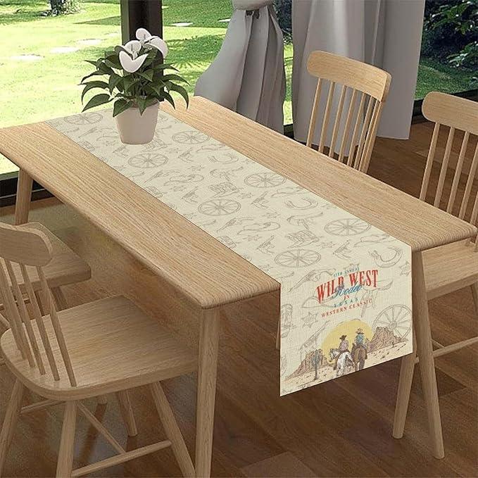 Western Cowboy Table Runner, Rustic Country Cowboy American Wild West Riding - Image 2